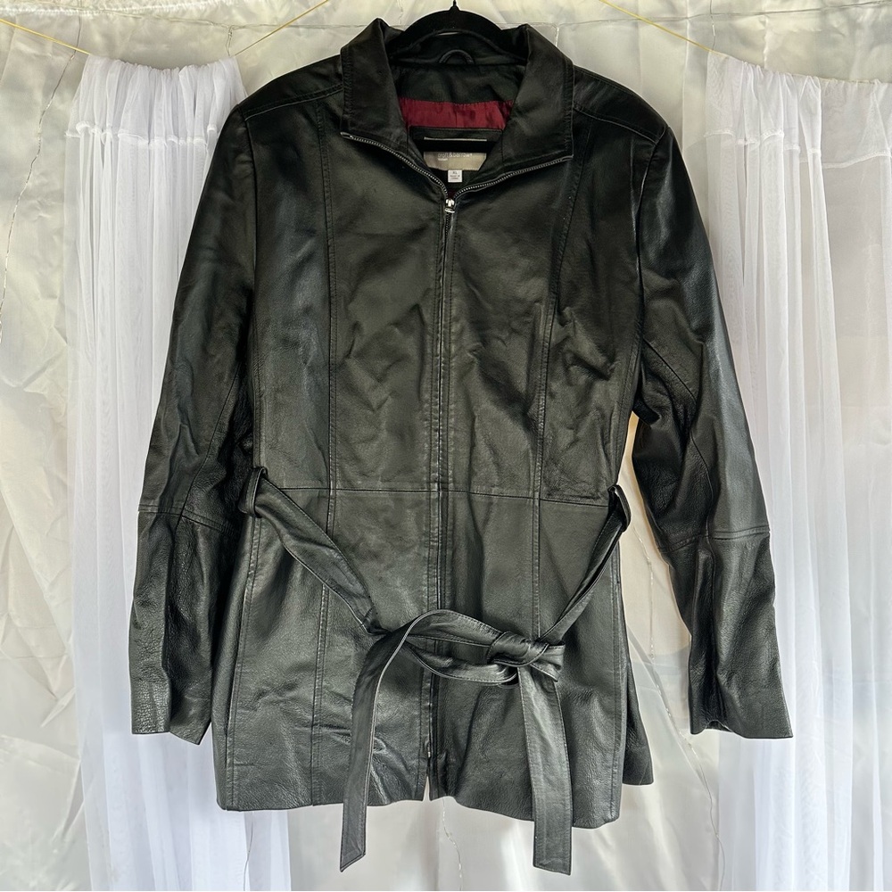 Croft & Barrow Dark Leather Jacket with Belt